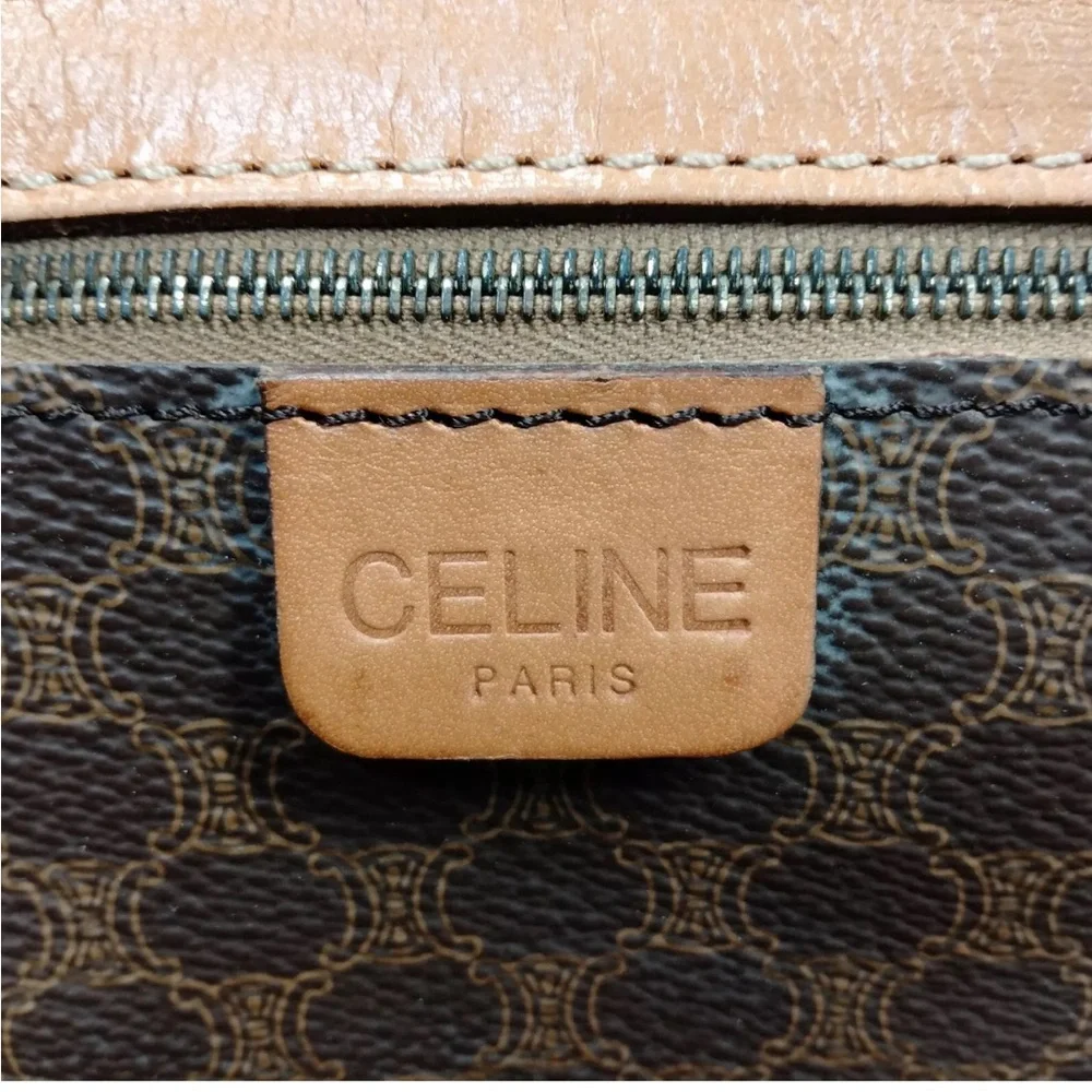 💯AUTH CELINE BOSTON BAG MACADAM PVC/LEATHER BROWN UNISEX - Picture 6 of 10